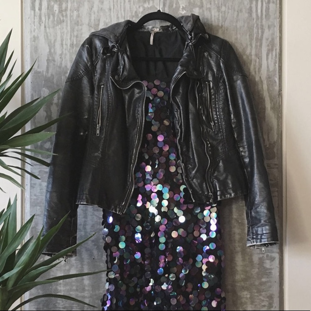 Fitted, Distressed Faux Leather Motorcycle Jacket